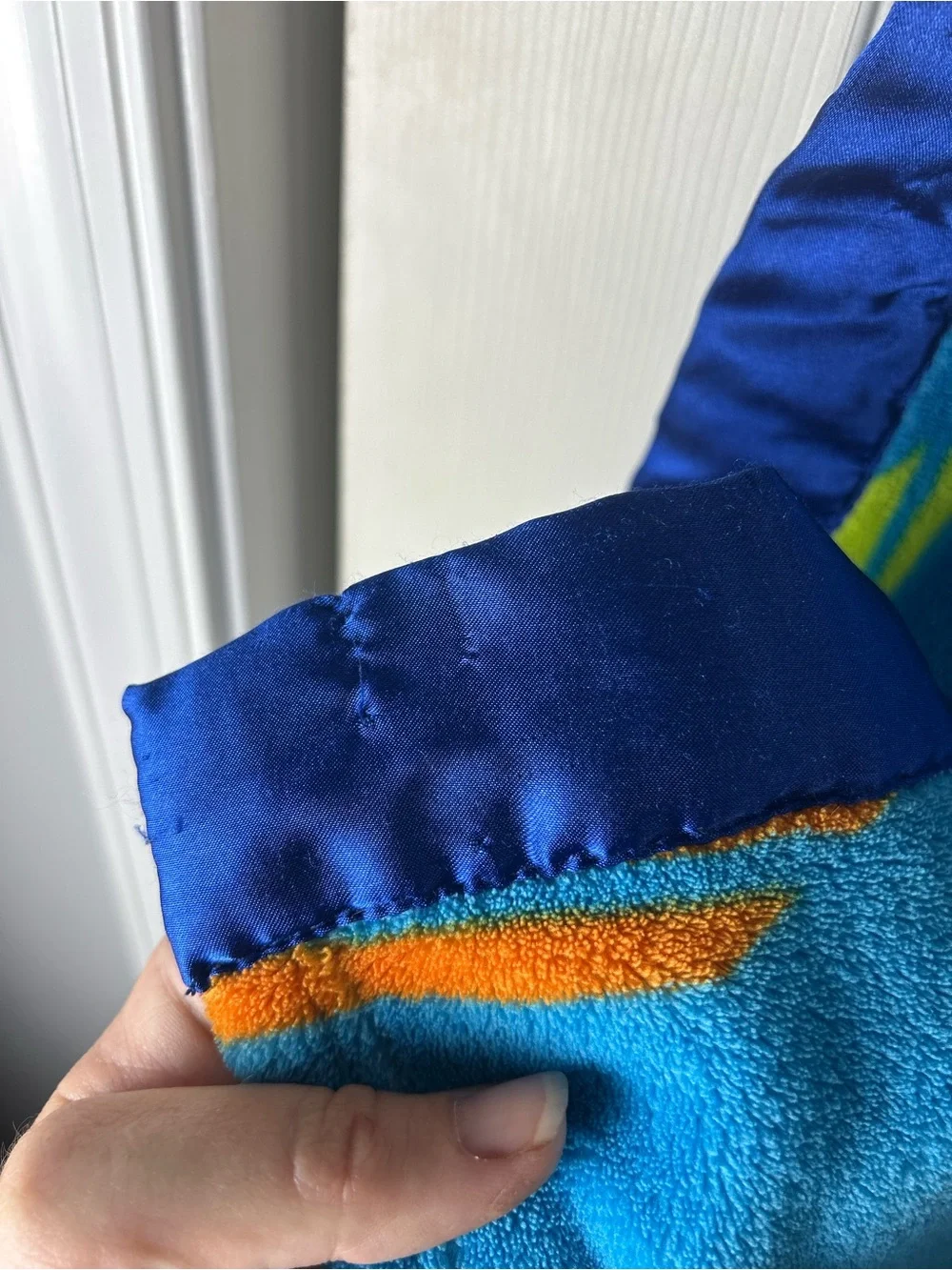 Disney Mickey Mouse Stars Blue Blanket Throw Silky Satin Edge Trim Arrows Orange